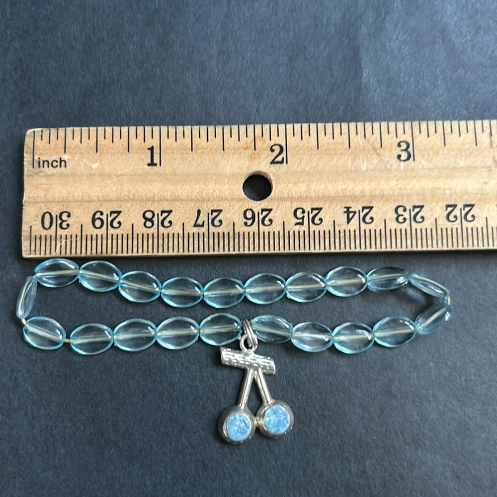 Women’s vintage dainty‎ baby blue/silver beaded cherry charm bracelet one size - Picture 6 of 7